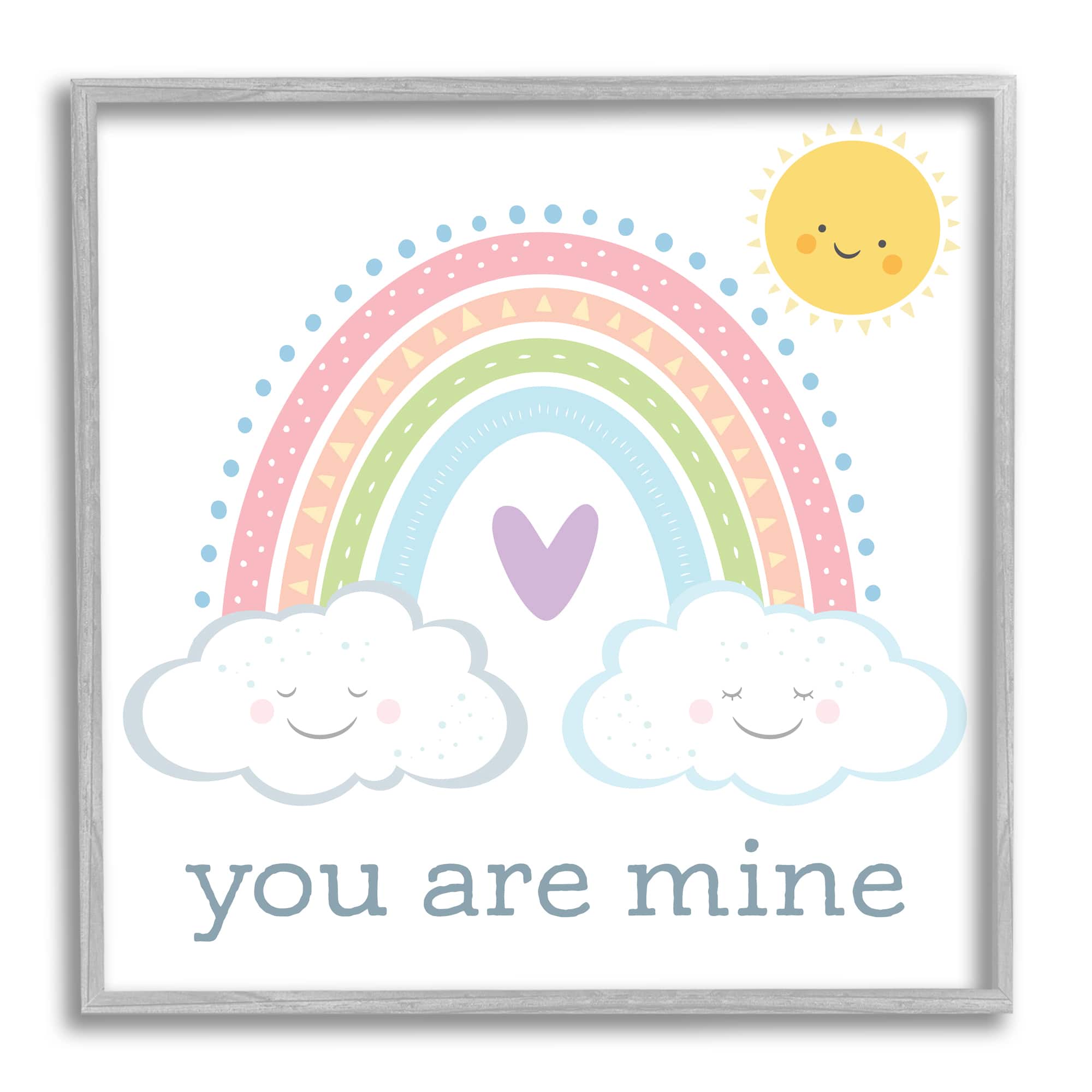 Stupell Industries You Are Mine Expression Smiling Cloud Sun Rainbow in Gray Frame Wall Art